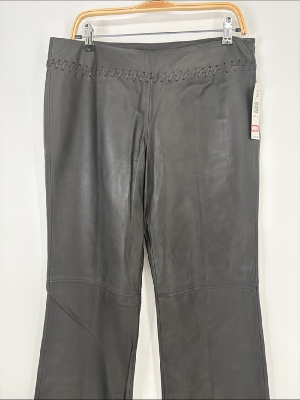 🪥 nwt be Leather Wide-Leg Jeans with Decorative Waist whip Stitching